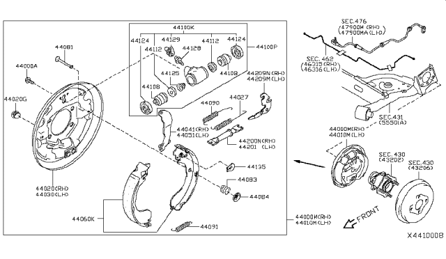 2007 Nissan Versa  Brake Assy-Drum, Rear LH Diagram for 44010CJ40A