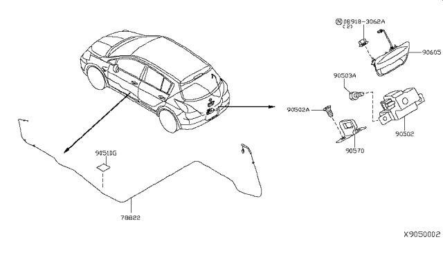 2010 Nissan Versa  Back Door Lock Assembly Diagram for 90502EN00A