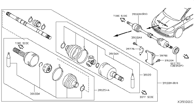 2012 Nissan Versa  Shaft Assy-Front Drive, RH Diagram for 39100EL000