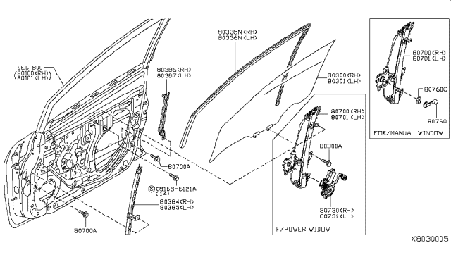 2007 Nissan Versa Motor Assembly - Regulator, RH Diagram for 8073089915
