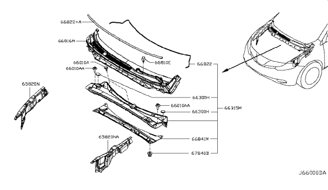 2012 Nissan Murano  Cover-COWL Top, Upper Diagram for 668621AA0A