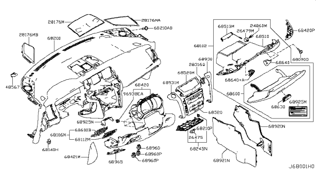 2014 Nissan Murano Cover Assy-Instrument Lower, RH Diagram for 689201AA0B