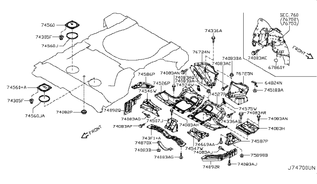 2011 Nissan Murano  Reinforce Assembly-Cross Member, Seat LH Diagram for 745471GR0A