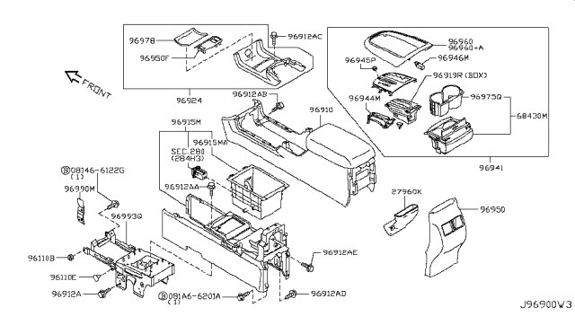 2012 Nissan Murano Box Assembly-Console Diagram for 969261GR0A