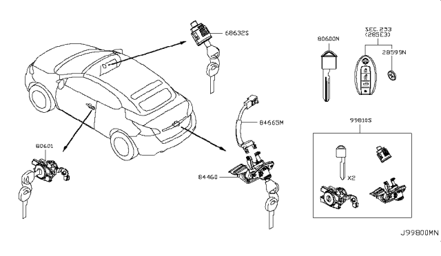 2011 Nissan Murano  Key Set Diagram for 998101GR0A