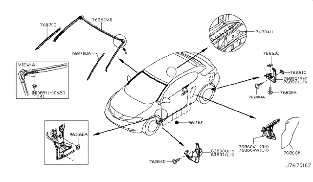 2013 Nissan Murano Retainer-Body Side Weatherstrip Diagram for 768711GR0A