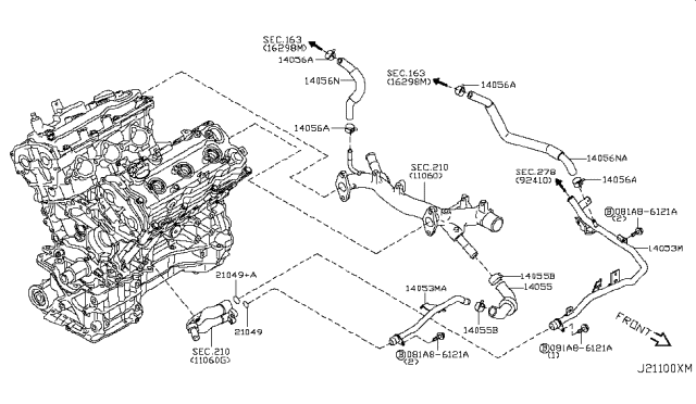 2013 Nissan Murano  Water Pipe Diagram for 14053JA10A