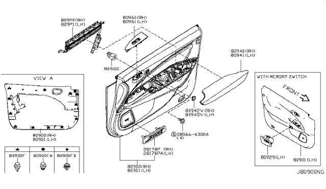 2012 Nissan Murano  GROMMET Screw Diagram for 0128100431
