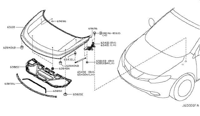 2014 Nissan Murano  Sealing Rubber-Hood Diagram for 658101AA0A