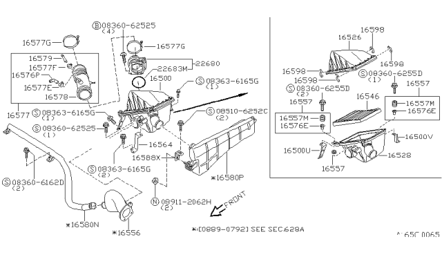 1994 Nissan Pathfinder  Air Cleaner Assembly Diagram for 1650088G00