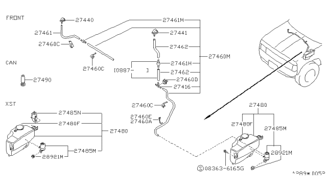 1993 Nissan Pathfinder Tank Window Washer Diagram for 2891001G00