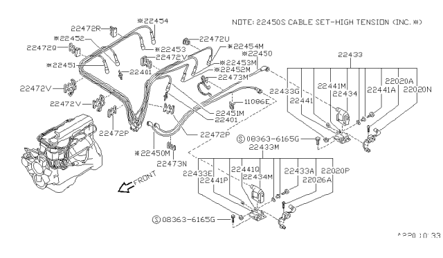 1988 Nissan Pathfinder  Cable Assembly High Tension #4 Diagram for 2245480W15