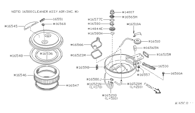1988 Nissan Pathfinder  Air Cleaner Assembly Diagram for 1650041G10
