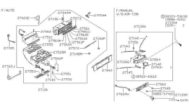 1993 Nissan Pathfinder  Cable Control Air Intake Door Diagram for 2754001G00