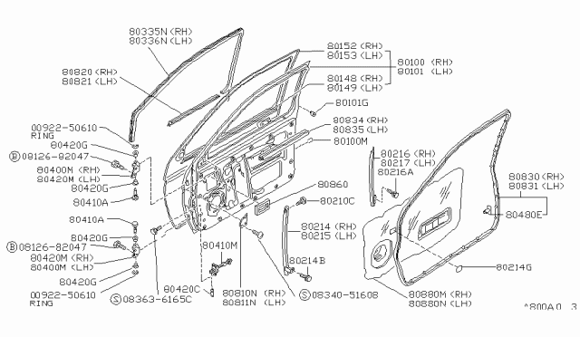 1990 Nissan Pathfinder  Pin-Hinge Diagram for 80406V5002