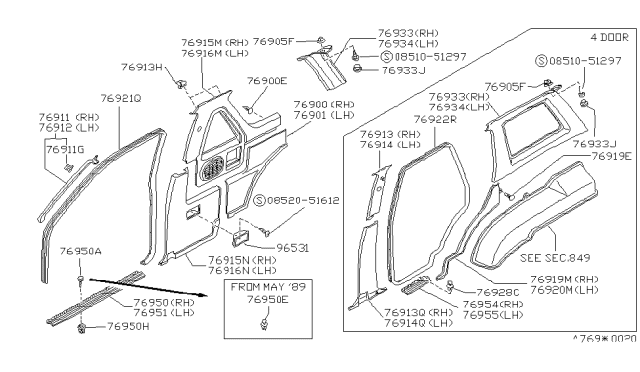 1991 Nissan Pathfinder GROMMET Kicking Plate Diagram for 0128100811