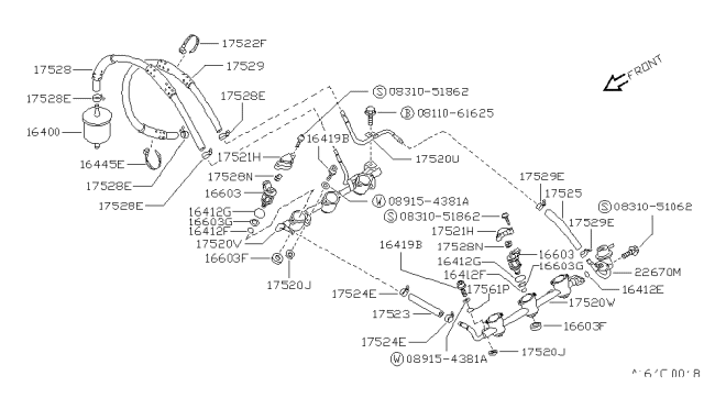 1991 Nissan Pathfinder Seal-O Ring Diagram for 1661838Y00
