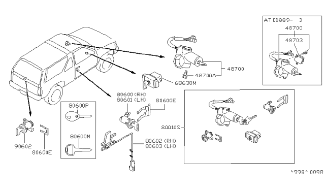 1992 Nissan Pathfinder  Cylinder-Door Lock R Diagram for 8060061G25