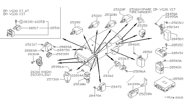 1992 Nissan Pathfinder  Cover-Door Switch Diagram for 2536841L00
