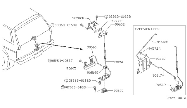 1992 Nissan Pathfinder  Back Door Lock Assembly Diagram for 9050041G00