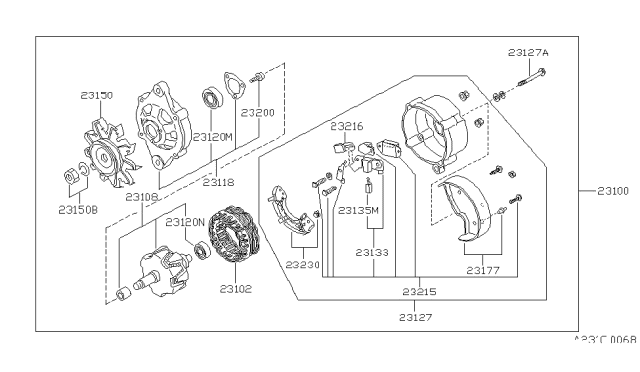 1995 Nissan Pathfinder Alternator Assembly Diagram for 231000S200