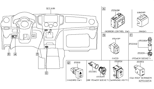 2018 Nissan NV Switch Assy-Mirror Control Diagram for 255703RA1A