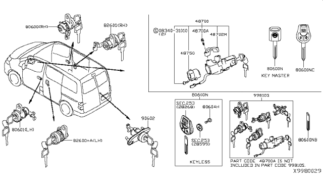2017 Nissan NV  Key - Blank, Master Diagram for H0561C990E