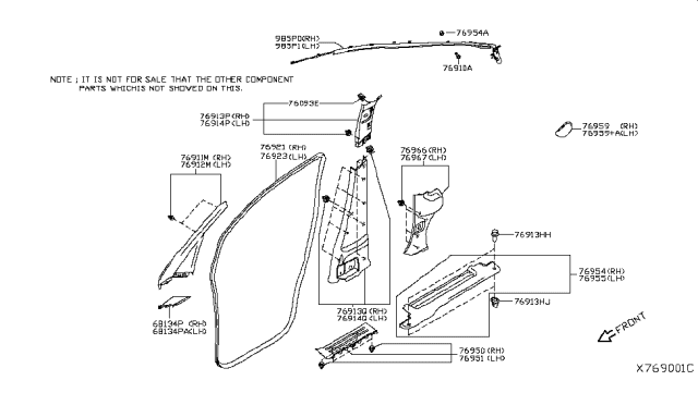 2018 Nissan NV Garnish-Center Pillar, Lower RH Diagram for 769153LM0C