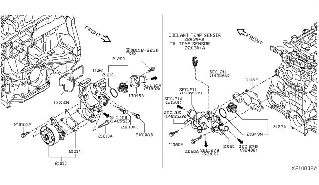 2017 Nissan NV Engine Coolant Oil Temperature Sensor Diagram for 22630ZJ70A
