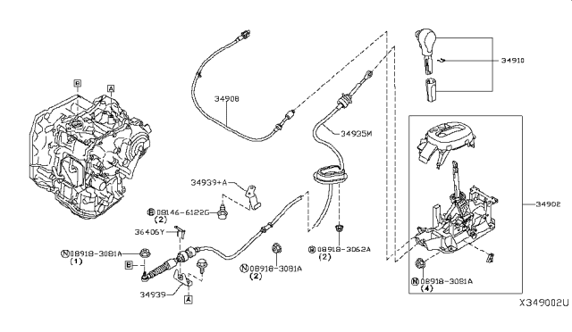 2017 Nissan NV Transmission Control Device Assembly Diagram for 349013LM0A