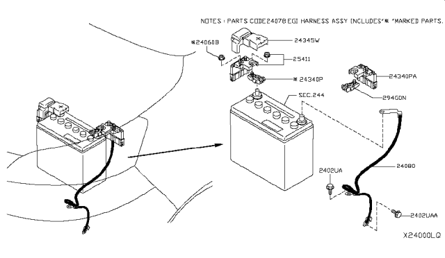 2017 Nissan NV  Battery Terminal Connector Diagram for 243408Y21C