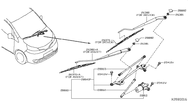 2017 Nissan NV Window Wiper Blade Assembly Diagram for 288909SA0A