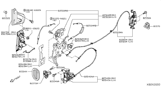2013 Nissan NV  Lock & Remote Control Assembly-Rear Door, RH Diagram for 825003LN0B