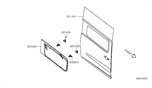 2013 Nissan NV Glass Assembly-Slide Door, RH Diagram for 823001PC0A