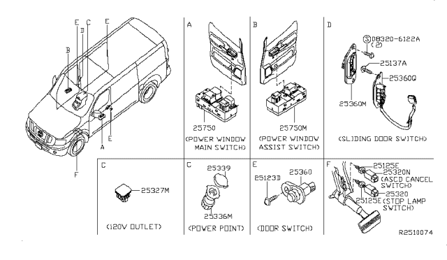 2019 Nissan NV Switch Assy-Door Diagram for 251409JB0A
