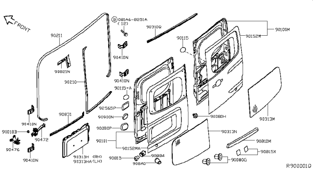 2012 Nissan NV  Weatherstrip-Drip, Back Door Diagram for 738731PA0A