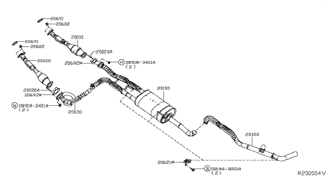 2016 Nissan NV Exhaust, Main Muffler Assembly Diagram for 201001PE0A
