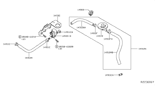2018 Nissan NV  3OSE-Fuel EVAPORATION Control Diagram for 14912EZ36A