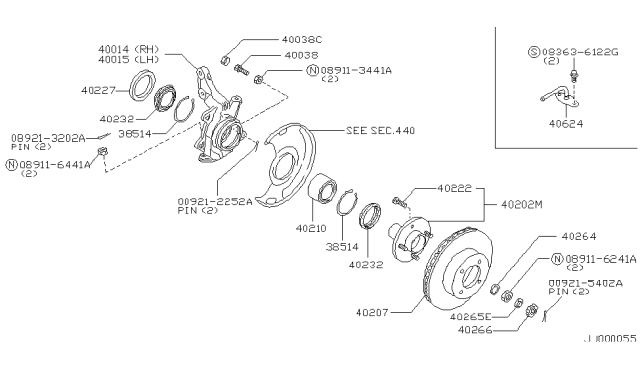 1990 Nissan Axxess  Hub Assy-Road Wheel Front L Diagram for 4020230R01
