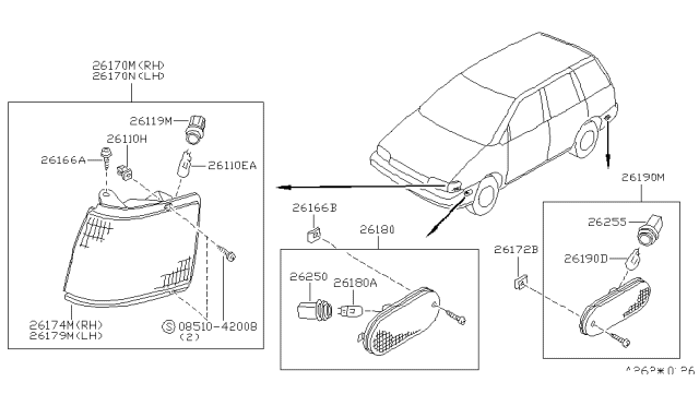 1993 Nissan Axxess Side Marker Lamp Socket Assembly Diagram for 2625530R00