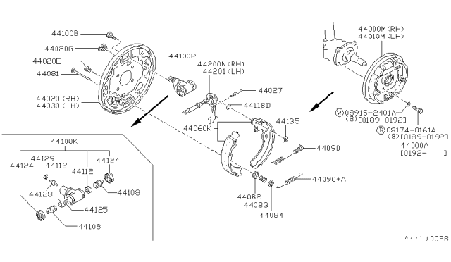 1993 Nissan Axxess  Plate Assembly-Back Rear Brake LH Diagram for 4403032R10