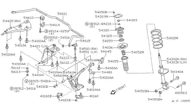 1994 Nissan Axxess Bound Bumper, Front Suspension Strut Diagram for 5405240R00