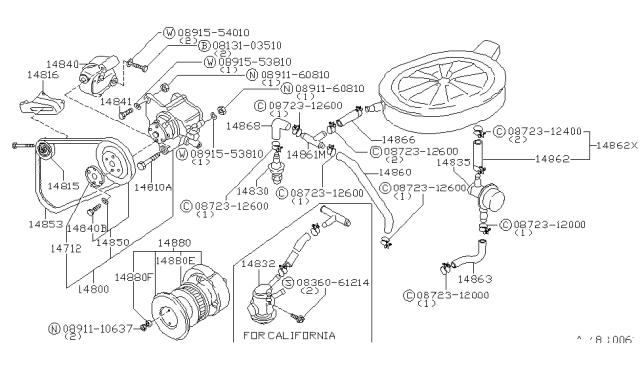 1981 Nissan Datsun 310  Air Pump Belt Diagram for 14853H9910