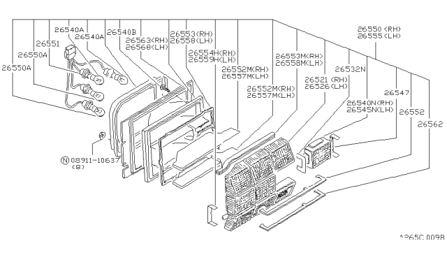 1981 Nissan Datsun 310  Lamp Combination Tail Diagram for 26550M6401