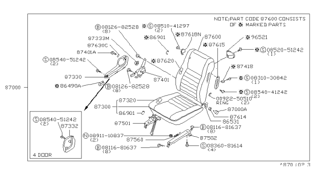 1980 Nissan Datsun 310 Screw Diagram for 0836081614