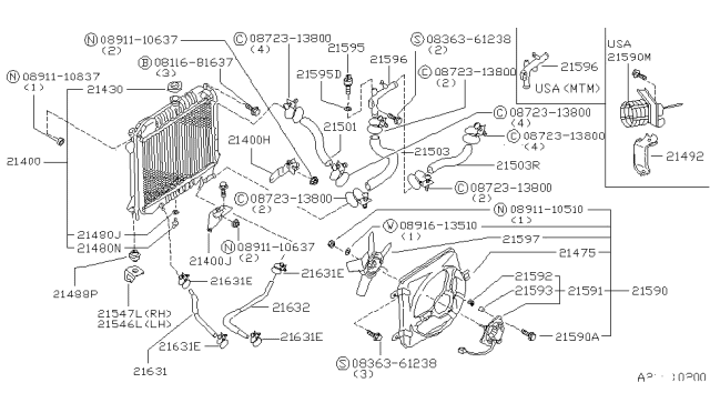 1982 Nissan Datsun 310  Radiator Diagram for 21400M6610
