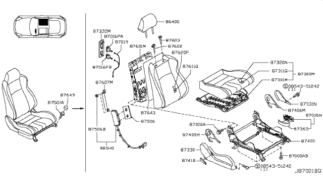 2007 Nissan 350Z Trim Assembly-Front Seat Back Diagram for 87620CD070