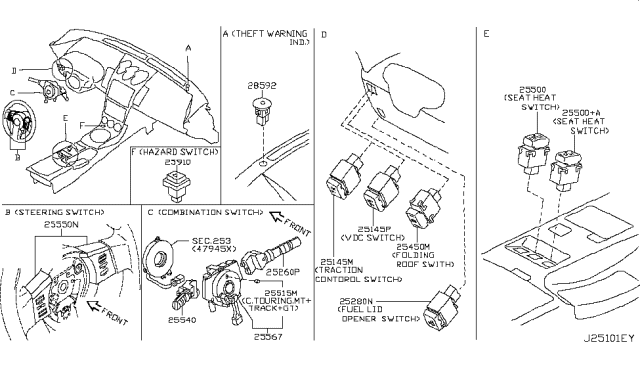 2007 Nissan 350Z  Spiral Cable Clock Spring Diagram for 25567ET025