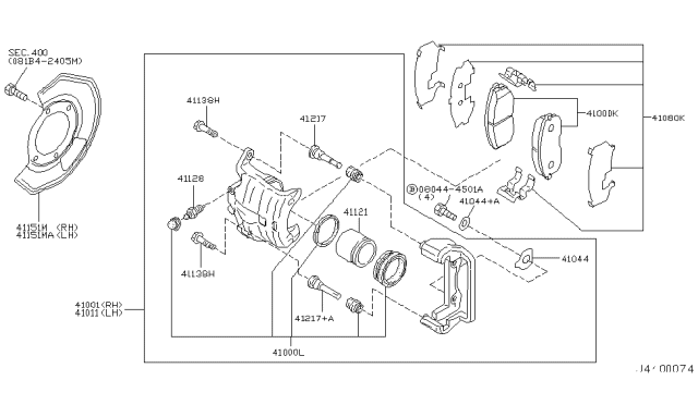 2004 Nissan 350Z  Front Brake Pads Kit Diagram for 41060CD028
