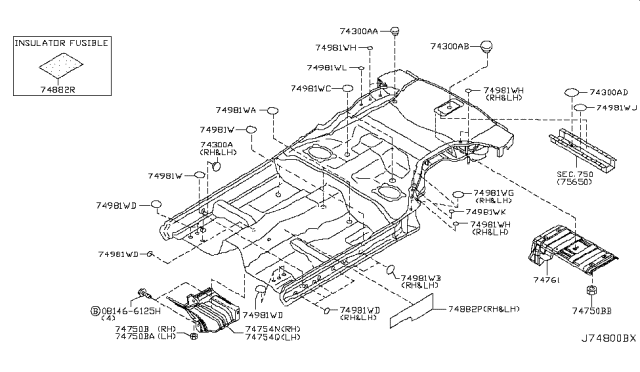 2006 Nissan 350Z  INSULATOR-Heat, Front Floor RH Diagram for 74752AM600